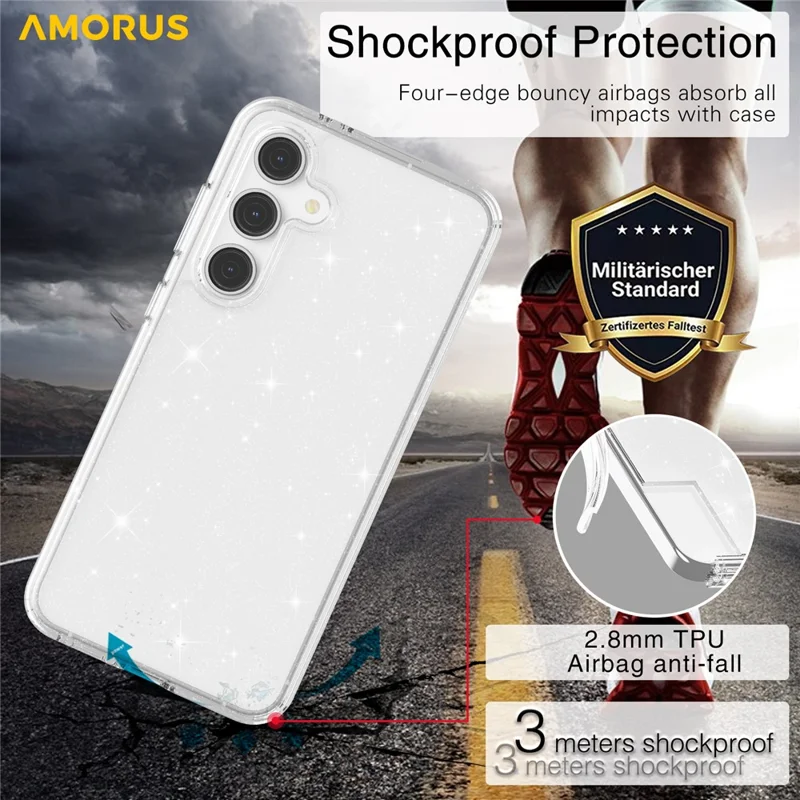 Funda AMORUS para Samsung Galaxy S23 FE, Carcasa Híbrida de TPU Suave y PC Duro, Antichoques, Cubierta de Teléfono - Purpurina Blanca