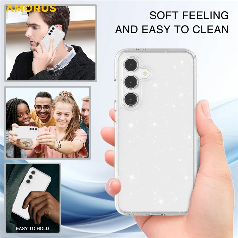 Funda AMORUS para Samsung Galaxy S23 FE, Carcasa Híbrida de TPU Suave y PC Duro, Antichoques, Cubierta de Teléfono - Purpurina Blanca