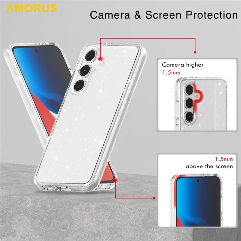 Funda AMORUS para Samsung Galaxy S23 FE, Carcasa Híbrida de TPU Suave y PC Duro, Antichoques, Cubierta de Teléfono - Purpurina Blanca