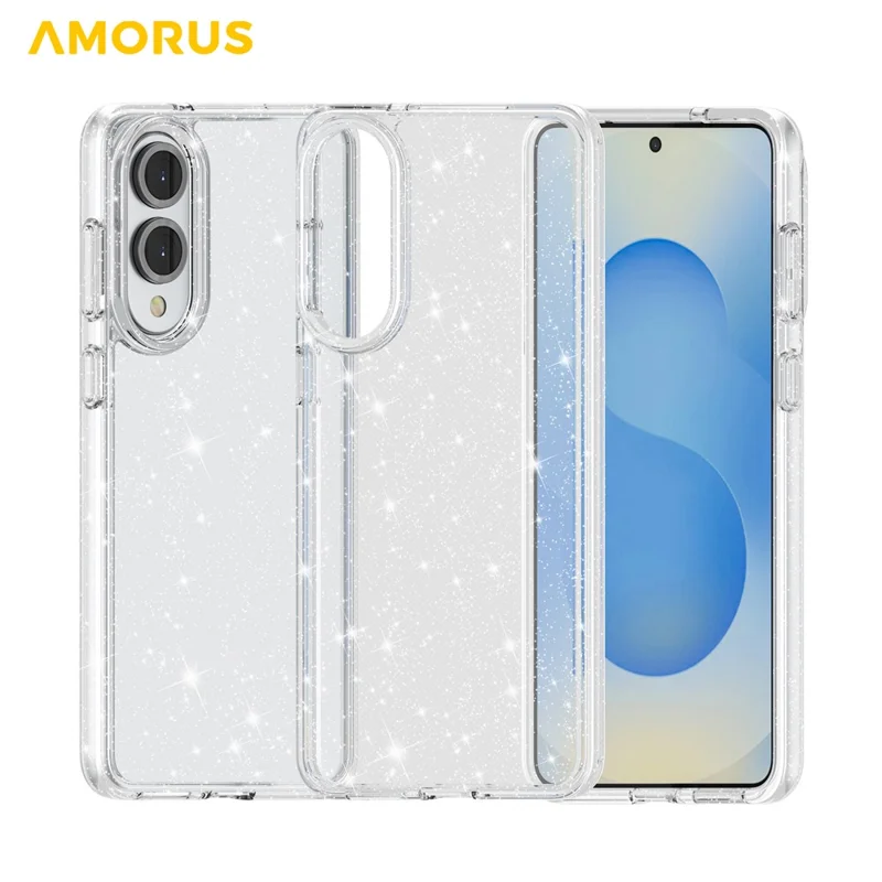 AMORUS For Samsung Galaxy S25 Edge Case Soft TPU Hard PC Back Shockproof Phone Cover - Glitter White
