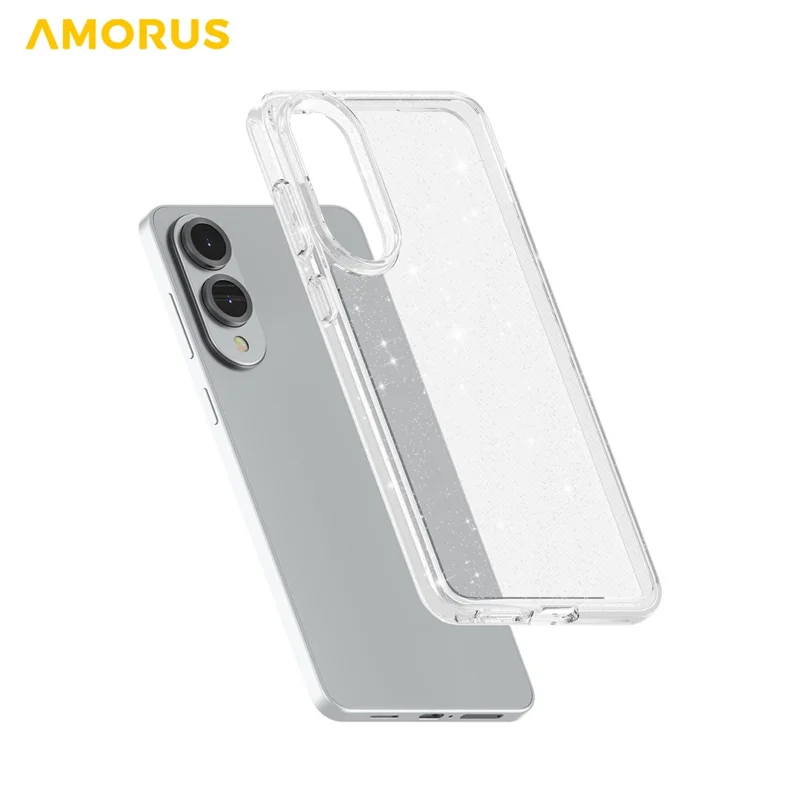 AMORUS For Samsung Galaxy S25 Edge Case Soft TPU Hard PC Back Shockproof Phone Cover - Glitter White