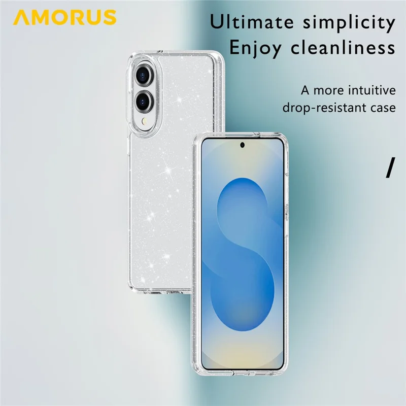 AMORUS For Samsung Galaxy S25 Edge Case Soft TPU Hard PC Back Shockproof Phone Cover - Glitter White