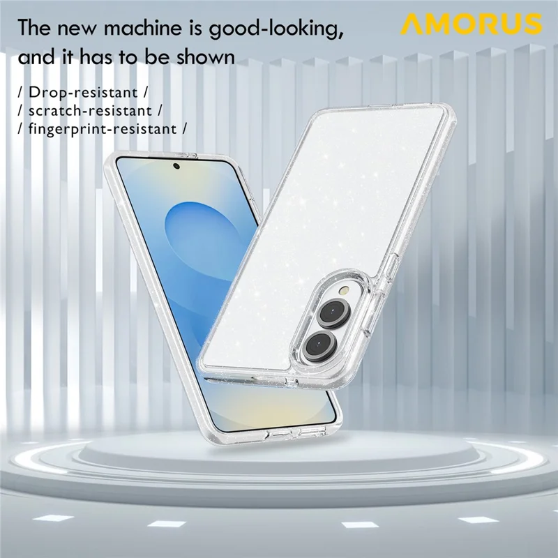 AMORUS For Samsung Galaxy S25 Edge Case Soft TPU Hard PC Back Shockproof Phone Cover - Glitter White