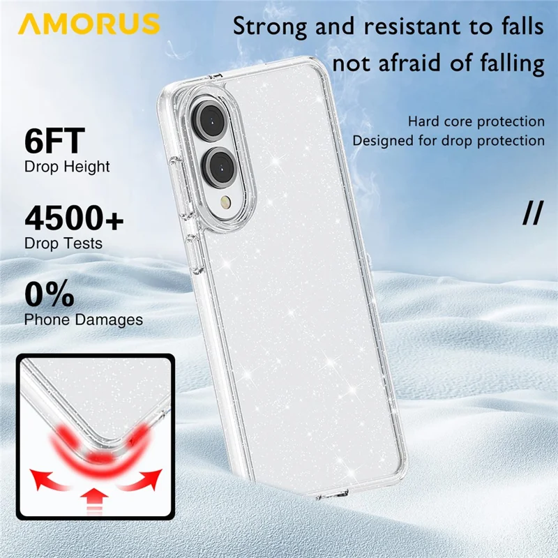 AMORUS For Samsung Galaxy S25 Edge Case Soft TPU Hard PC Back Shockproof Phone Cover - Glitter White
