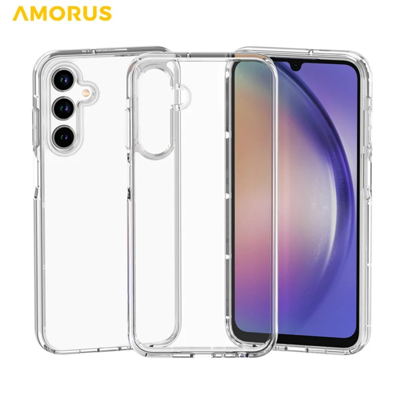 AMORUS Pour Samsung Galaxy A25 5G (Global) (161mm) Étui Souple TPU Dos Dur PC Antichoc Housse de Téléphone - Blanc Transparent