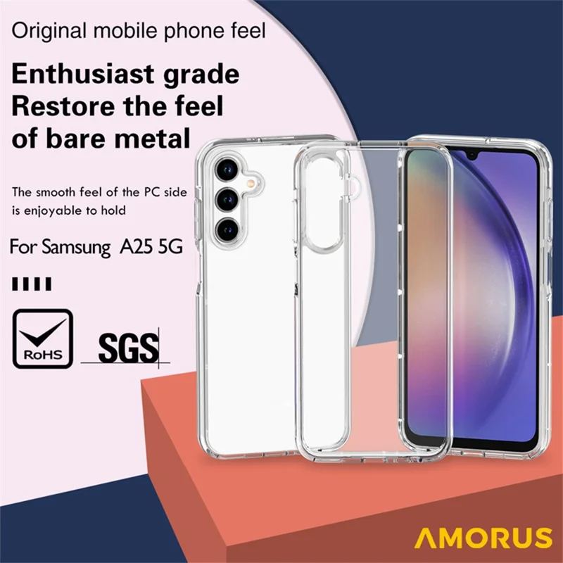 AMORUS Pour Samsung Galaxy A25 5G (Global) (161mm) Étui Souple TPU Dos Dur PC Antichoc Housse de Téléphone - Blanc Transparent