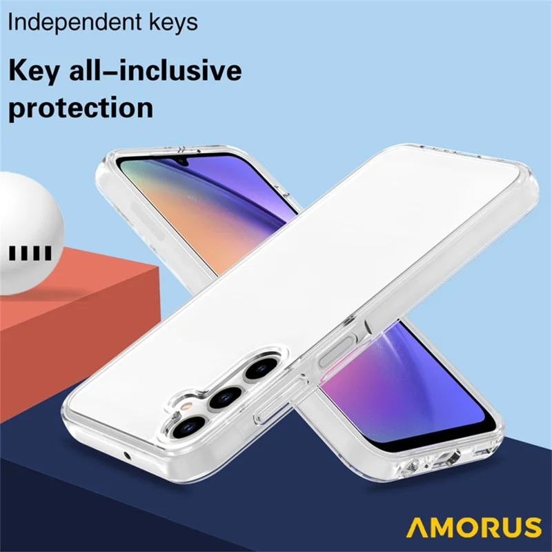 AMORUS Pour Samsung Galaxy A25 5G (Global) (161mm) Étui Souple TPU Dos Dur PC Antichoc Housse de Téléphone - Blanc Transparent