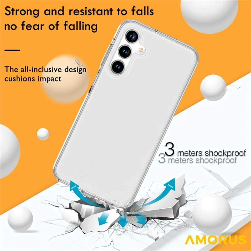 AMORUS Pour Samsung Galaxy A25 5G (Global) (161mm) Étui Souple TPU Dos Dur PC Antichoc Housse de Téléphone - Blanc Transparent