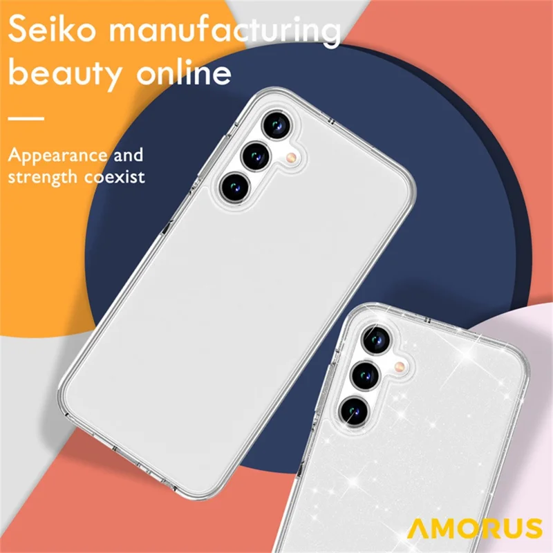 AMORUS Pour Samsung Galaxy A25 5G (Global) (161mm) Étui Souple TPU Dos Dur PC Antichoc Housse de Téléphone - Blanc Transparent