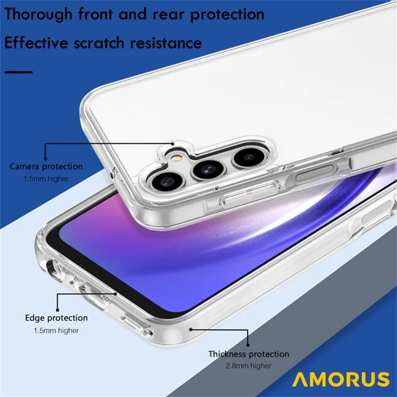 AMORUS Pour Samsung Galaxy A25 5G (Global) (161mm) Étui Souple TPU Dos Dur PC Antichoc Housse de Téléphone - Blanc Transparent