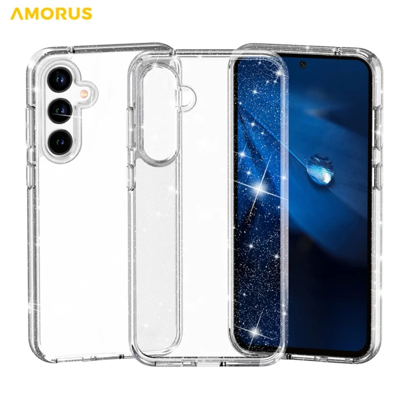 AMORUS Capa para Samsung Galaxy A35 5G, Capa Traseira Suave de TPU e PC Rígido à Prova de Choque - Branco Glitter