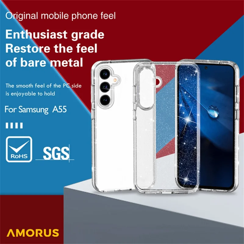 AMORUS Capa para Samsung Galaxy A35 5G, Capa Traseira Suave de TPU e PC Rígido à Prova de Choque - Branco Glitter