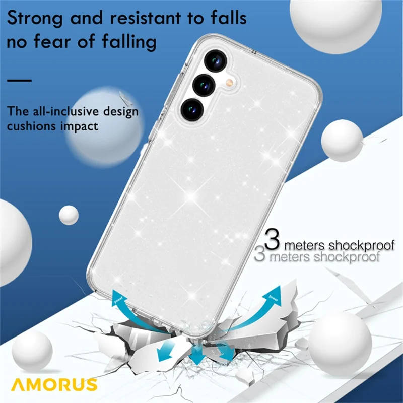 AMORUS Capa para Samsung Galaxy A35 5G, Capa Traseira Suave de TPU e PC Rígido à Prova de Choque - Branco Glitter