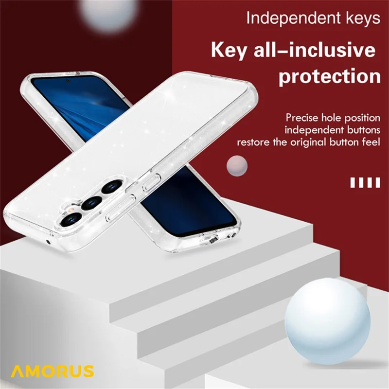 AMORUS Capa para Samsung Galaxy A35 5G, Capa Traseira Suave de TPU e PC Rígido à Prova de Choque - Branco Glitter