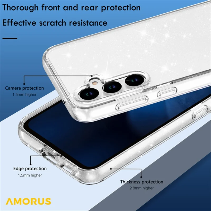 AMORUS Capa para Samsung Galaxy A35 5G, Capa Traseira Suave de TPU e PC Rígido à Prova de Choque - Branco Glitter