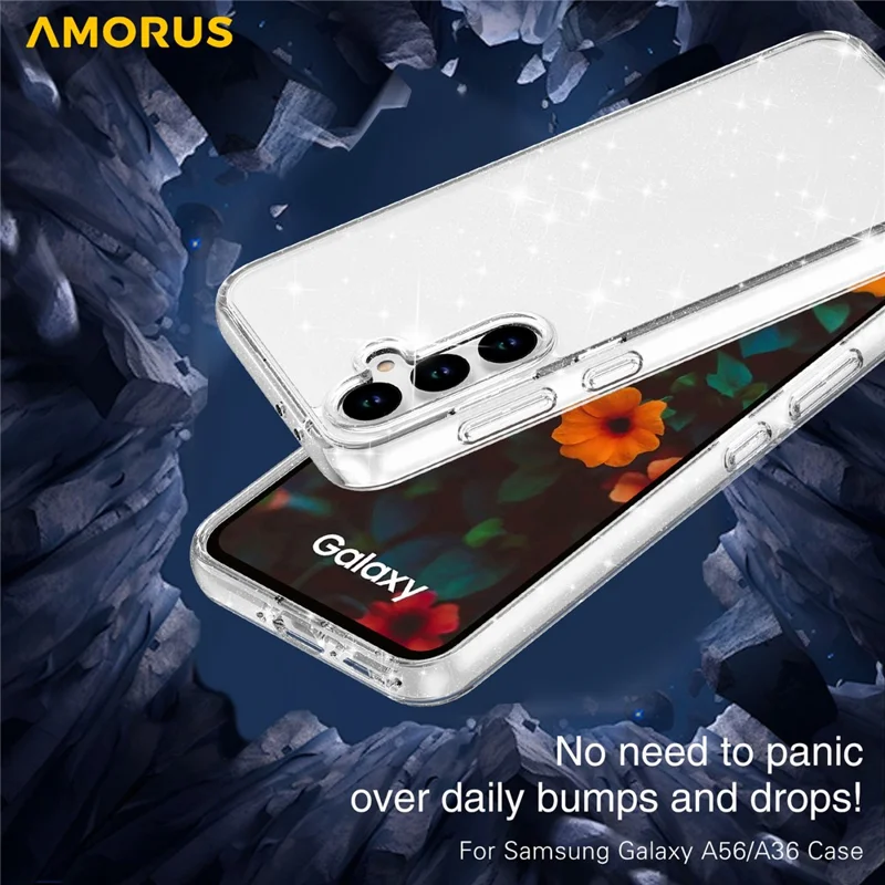 AMORUS For Samsung Galaxy A36 5G / A56 5G Case Soft TPU Hard PC Back Shockproof Phone Cover - Glitter White