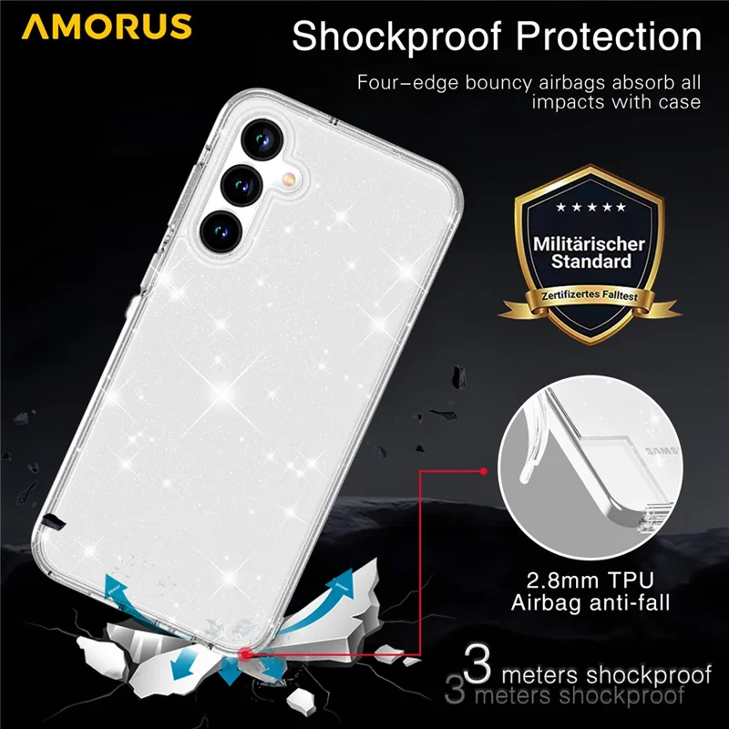 AMORUS For Samsung Galaxy A36 5G / A56 5G Case Soft TPU Hard PC Back Shockproof Phone Cover - Glitter White
