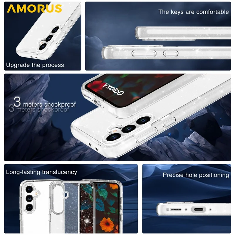 AMORUS For Samsung Galaxy A36 5G / A56 5G Case Soft TPU Hard PC Back Shockproof Phone Cover - Glitter White