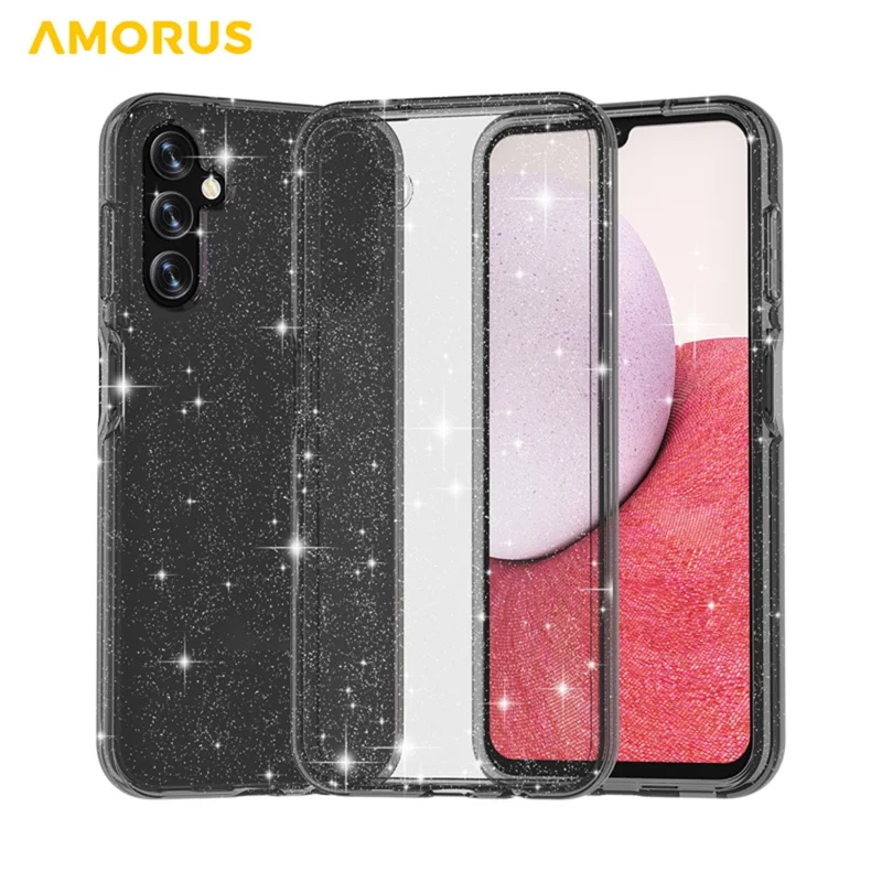 AMORUS For Samsung Galaxy A14 5G / 4G Case Soft TPU Hard PC Back Shockproof Phone Cover - Glitter Black