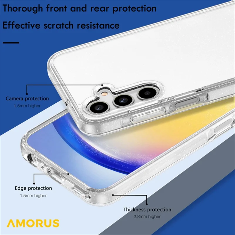 AMORUS For Samsung Galaxy A15 4G / 5G Case Soft TPU Hard PC Back Shockproof Phone Cover - Glitter White