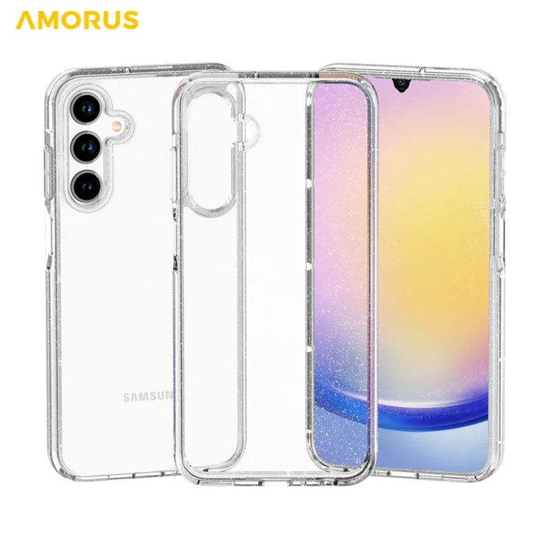 AMORUS For Samsung Galaxy A15 4G / 5G Case Soft TPU Hard PC Back Shockproof Phone Cover - Glitter White