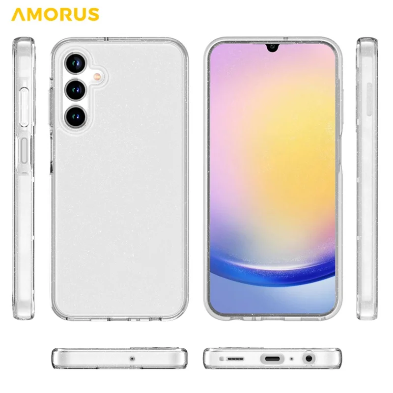 AMORUS For Samsung Galaxy A15 4G / 5G Case Soft TPU Hard PC Back Shockproof Phone Cover - Glitter White