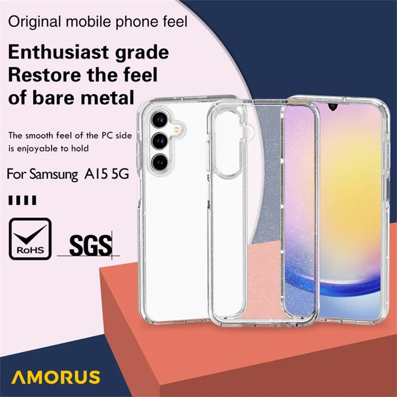 AMORUS For Samsung Galaxy A15 4G / 5G Case Soft TPU Hard PC Back Shockproof Phone Cover - Glitter White