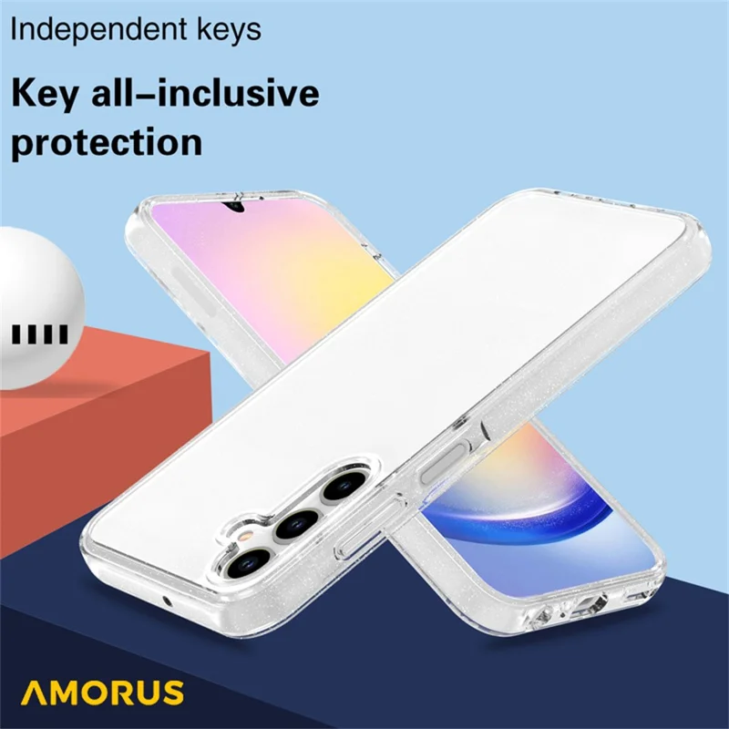 AMORUS For Samsung Galaxy A15 4G / 5G Case Soft TPU Hard PC Back Shockproof Phone Cover - Glitter White