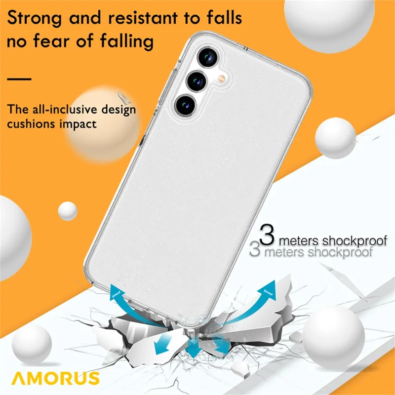 AMORUS For Samsung Galaxy A15 4G / 5G Case Soft TPU Hard PC Back Shockproof Phone Cover - Glitter White