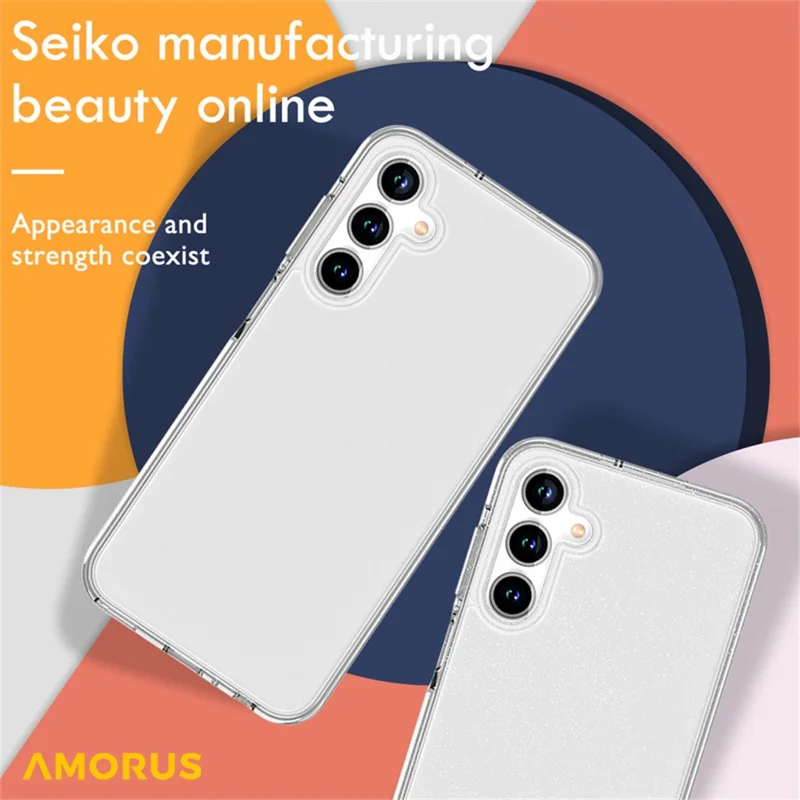 AMORUS For Samsung Galaxy A15 4G / 5G Case Soft TPU Hard PC Back Shockproof Phone Cover - Glitter White