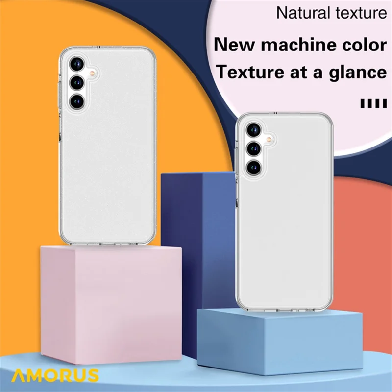 AMORUS For Samsung Galaxy A15 4G / 5G Case Soft TPU Hard PC Back Shockproof Phone Cover - Glitter White