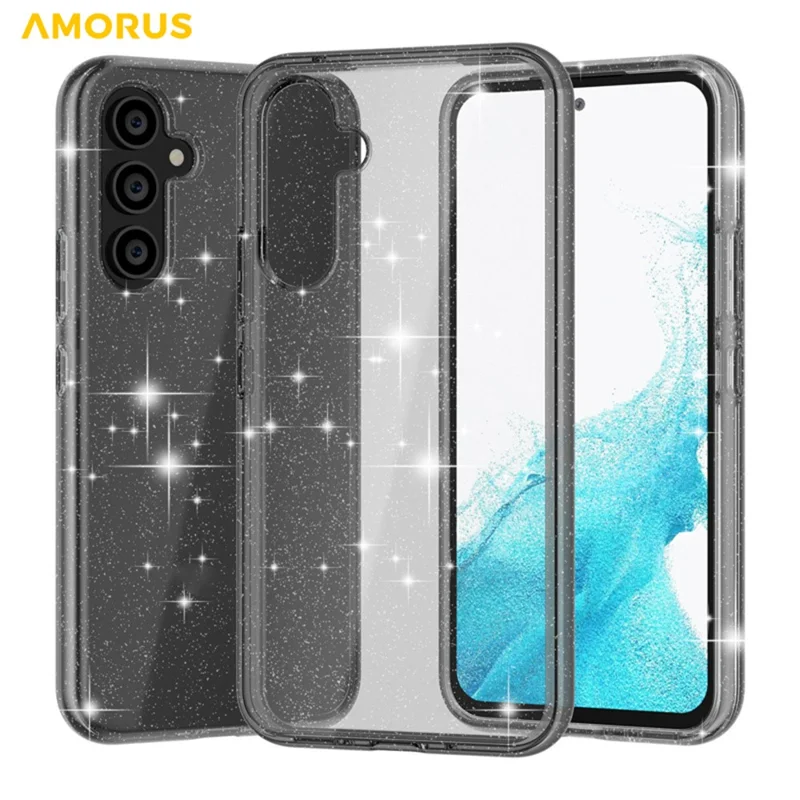 AMORUS For Samsung Galaxy A54 5G Case Soft TPU Hard PC Back Shockproof Phone Cover - Glitter Black