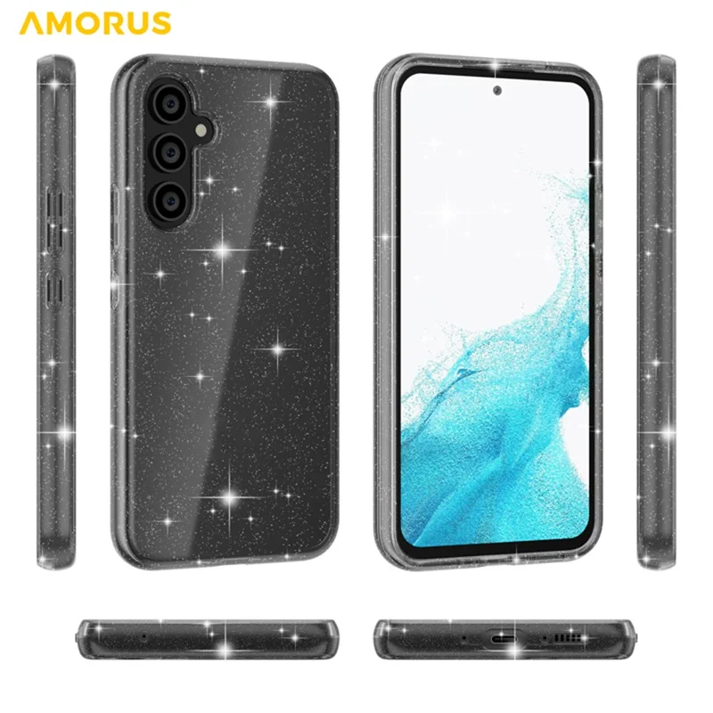 AMORUS For Samsung Galaxy A54 5G Case Soft TPU Hard PC Back Shockproof Phone Cover - Glitter Black