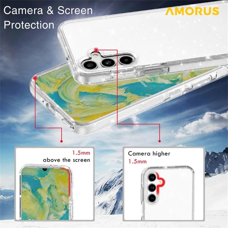 AMORUS For Samsung Galaxy A16 5G Case Soft TPU Hard PC Back Shockproof Phone Cover - Glitter White