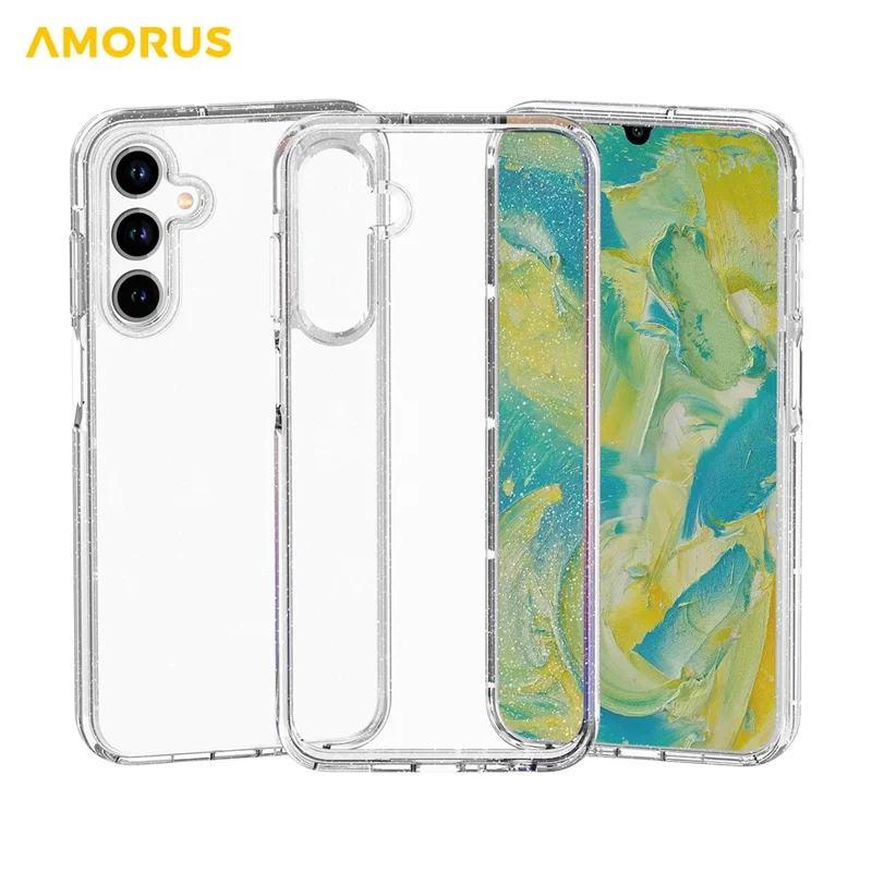 AMORUS For Samsung Galaxy A16 5G Case Soft TPU Hard PC Back Shockproof Phone Cover - Glitter White