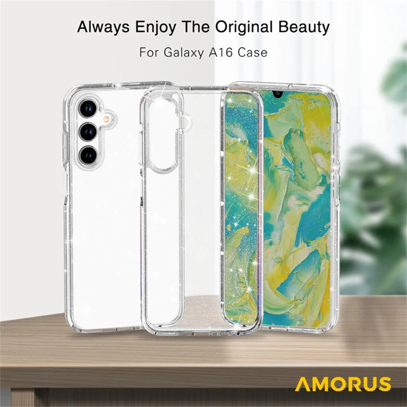 AMORUS For Samsung Galaxy A16 5G Case Soft TPU Hard PC Back Shockproof Phone Cover - Glitter White