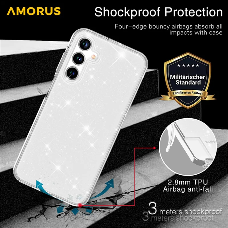 AMORUS For Samsung Galaxy A16 5G Case Soft TPU Hard PC Back Shockproof Phone Cover - Glitter White
