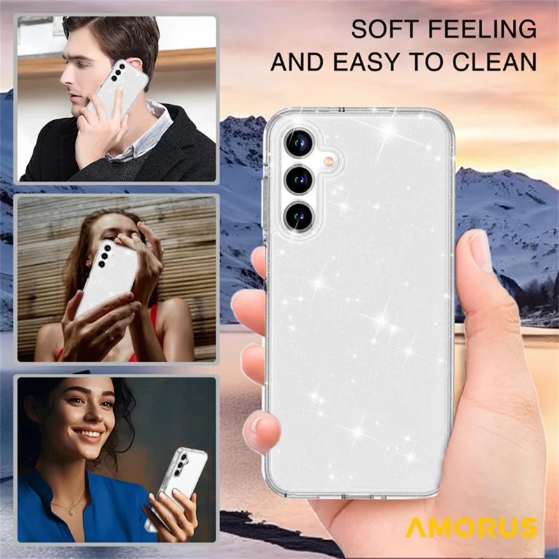 AMORUS For Samsung Galaxy A16 5G Case Soft TPU Hard PC Back Shockproof Phone Cover - Glitter White