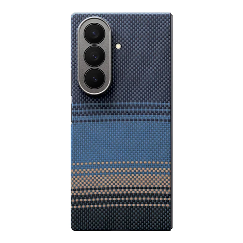 For Samsung Galaxy Z Fold7 5G Magnetic Case Precise Cutouts Gradient Aramid Fiber Folding Phone Cover with Metal Lens Frame -  Blue Floating Weave