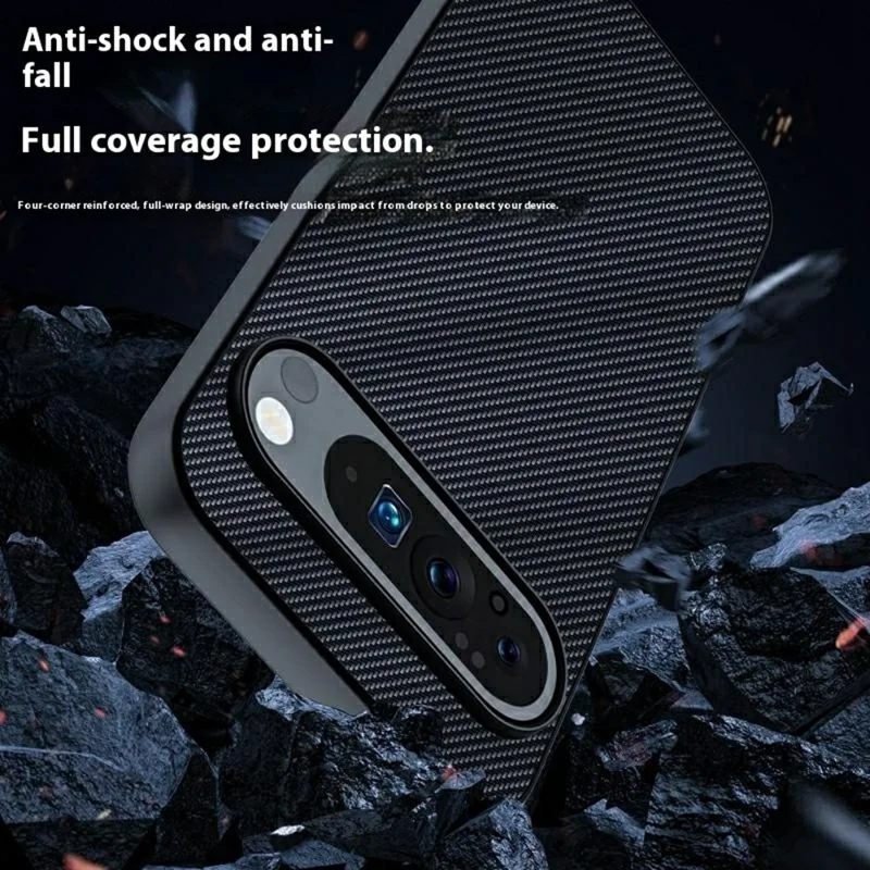 Capa para Google Pixel 10 Pro XL Couro + Capa Rígida de PC Textura de Fibra de Carbono - Fibra de Carbono / Preto