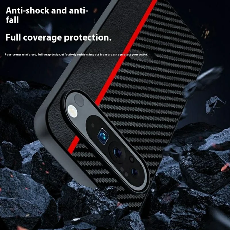 Funda Google Pixel 10 Pro XL de cuero + cubierta de teléfono dura de PC con textura de fibra de carbono - Negro / Azul