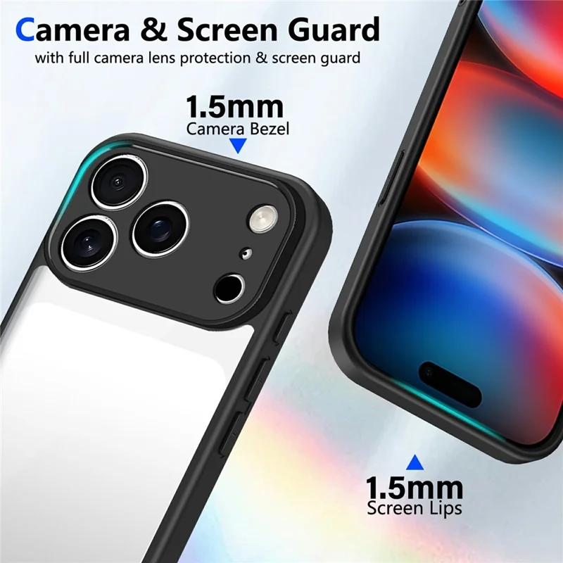 For iPhone 17 Pro Max Case Matte Skin Touch Clear PC + TPU Shockproof Phone Back Cover - Black