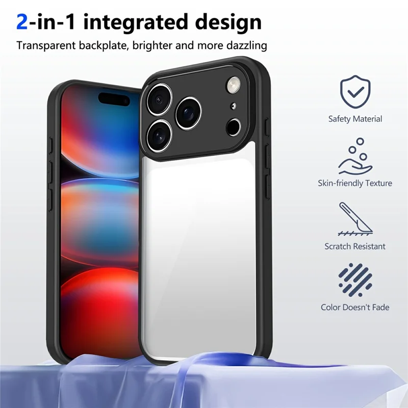 For iPhone 17 Pro Case Matte Skin Touch Clear PC + TPU Shockproof Phone Back Cover - Zwart