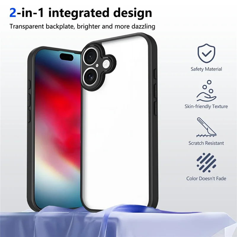 For iPhone 17 Case Matte Skin Touch Clear PC + TPU Shockproof Phone Back Cover - Black