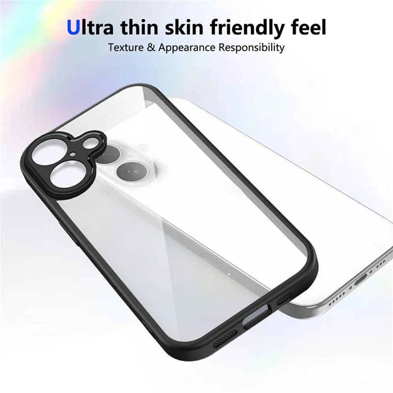 For iPhone 17 Case Matte Skin Touch Clear PC + TPU Shockproof Phone Back Cover - Black