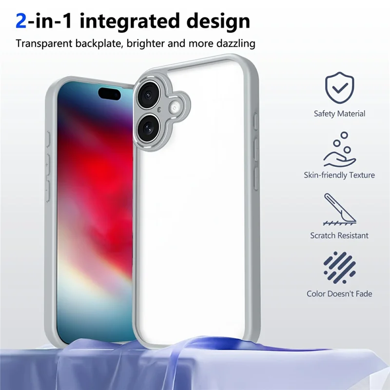 Voor iPhone 17 hoesje mat met aanraking van de huid duidelijk PC + TPU stootvaste telefoon achterklep - Grijs