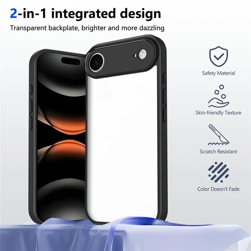 For iPhone Air Case Matte Skin Touch Clear PC + TPU Shockproof Phone Back Cover - Black