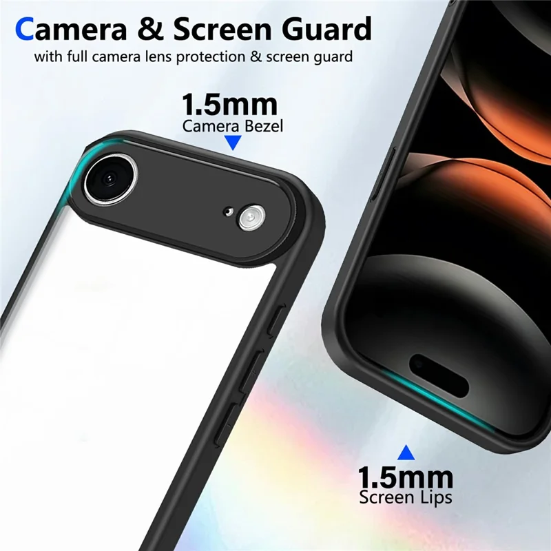 For iPhone Air Case Matte Skin Touch Clear PC + TPU Shockproof Phone Back Cover - Black
