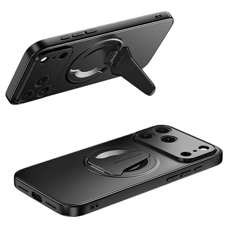 Voor iPhone 17 Pro-hoesje, compatibel met MagSafe, verborgen standaard, matte behuizing van PC en TPU met softtouchafwerking - Zwart