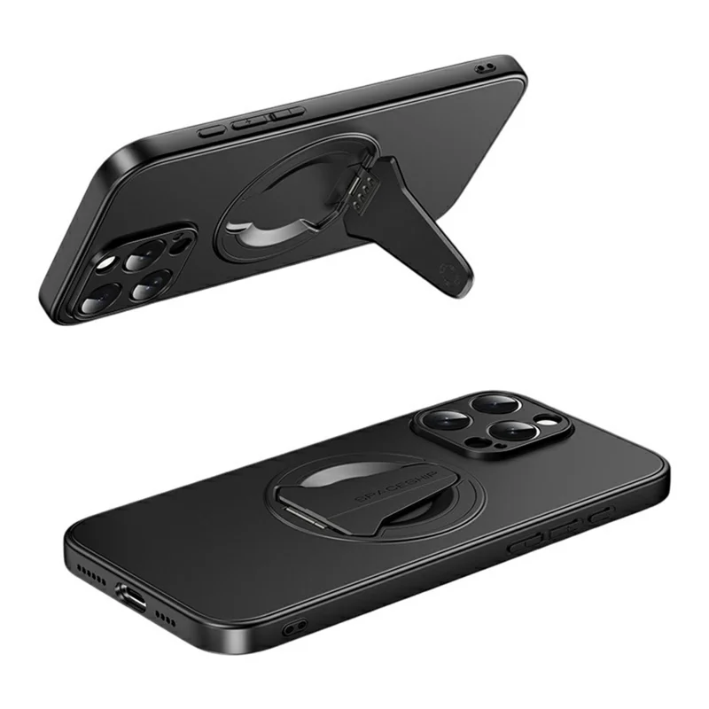 For iPhone 14 Pro Max Case Compatible with MagSafe Hidden Kickstand Skin-Feel Matte PC TPU Phone Back Cover - Black